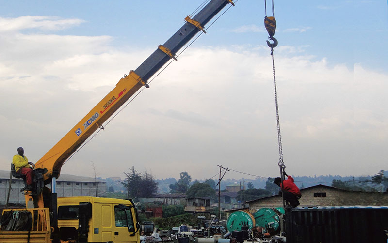 XCMG Lorry Crane works at a tr...