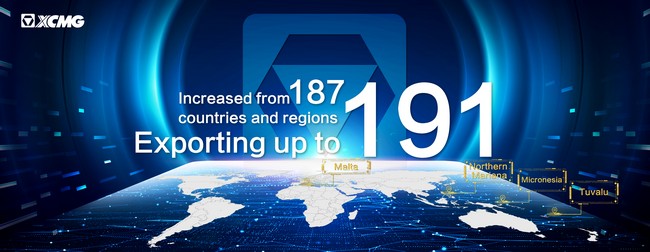XCMG's export destinations increase to 191 countries and districts.